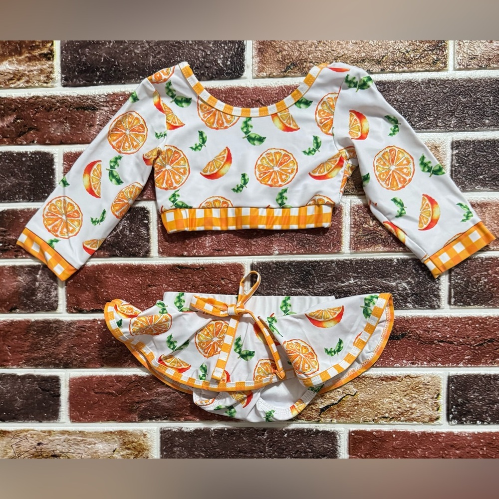 Sugar Bee Clothing Boutique Orange 🍊 slice swim suit 12m
